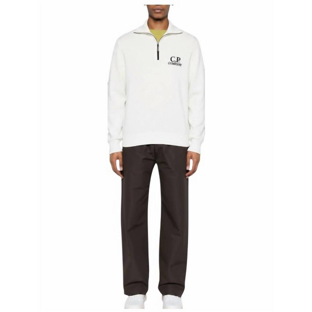 NEW C.P. COMPANY fleece half zip sweatshirt in white